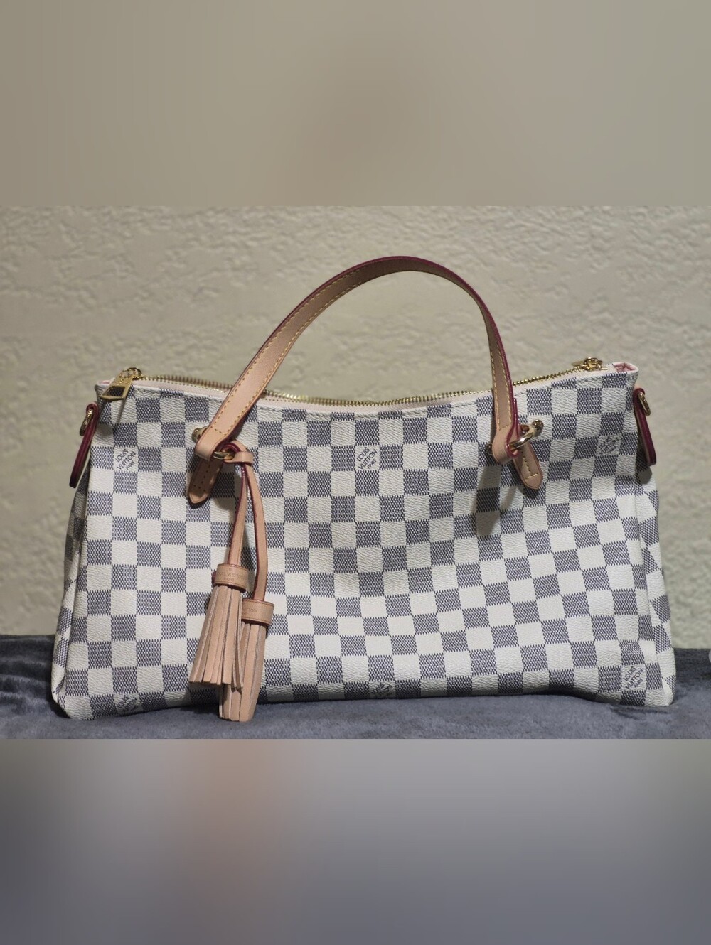 Louis Vuitton White Damier Azur Canvas Shoulder Bag with Pink Trim